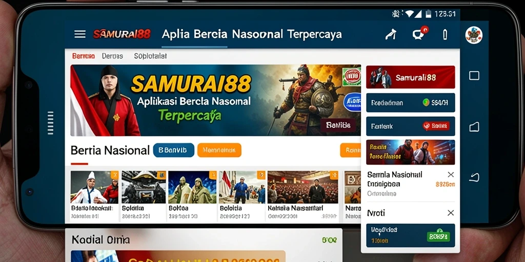 Antarmuka aplikasi SAMURAI88 menampilkan berita nasional secara menarik.