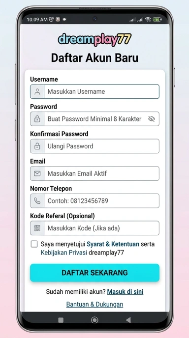 Panduan Registrasi Akun Baru dreamplay77 Bagi Pengguna Android